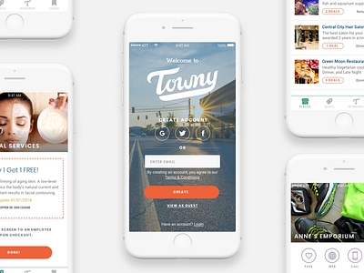 Towny app clean iphone mobile ui ux
