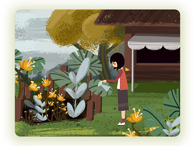 The little girl in the garden illustration