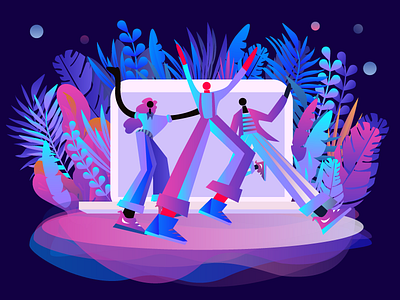 Carnival of office workers in front of computers ai colors illustrations