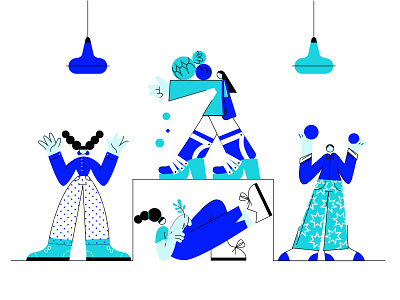 Blue illustration - men and women