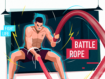 Battle rope fighting characters fitness flat gym illustration training