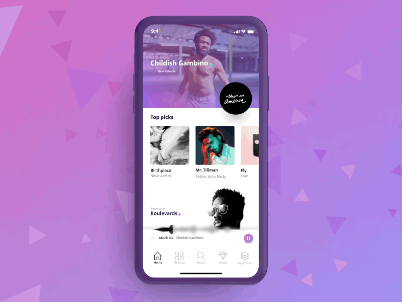 Music App / Prototype 1 animation artist gesture gestures ios microinteraction mobile music profile protoype ui ux