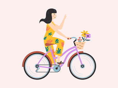 Spring girl bicycle character design flat illustration illustrator minimal simple spring springtime ui ux vector vector illustration web woman woman illustration womans women women in illustration