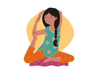Indian characters cartoon character character design colorful digital art flat health illustration india indian meditate meditation minimal quirky relax shape simple woman illustration yoga