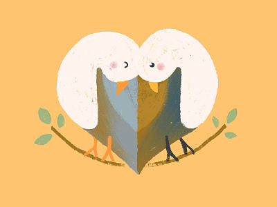 Couple of doves animal animals bird cartoon character colorful cute design dove flat heart icon illustration love mascot minimal pidgeon shape simple yellow