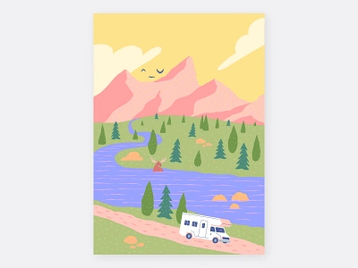 Ludic Landscape art colorado colorful flat illustration landscape minimal motorhome mountain nature nature illustration poster poster design simple travel tree trees vector wildlife yellow