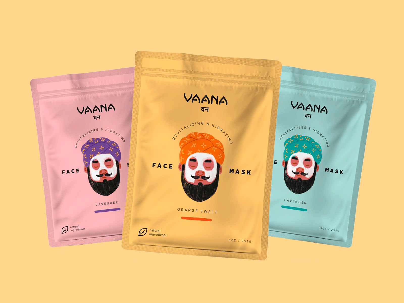 Vaana - Face Mask packaging beauty branding care cartoon character colorful cosmetic design face mask illustration india logotype millennial minimal package packaging packaging design simple skincare visual identity