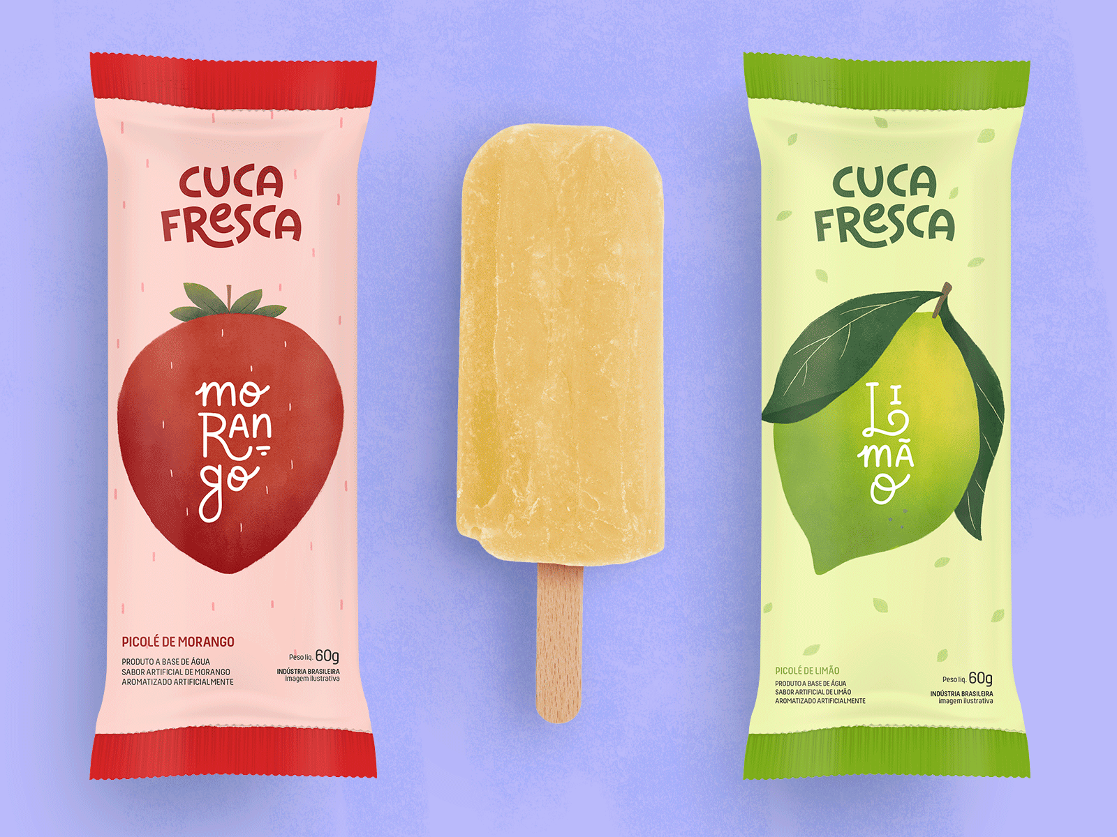 Cuca Fresca - Packaging design branding design fruit fruit illustration ice cream icon illustration lemon lettering lettermark logo logotype package package design packaging design pineapple popsicle simple strawberry visual identity