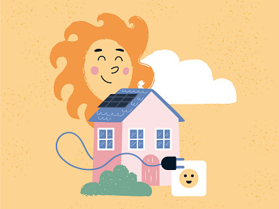 Save energy animation cartoon character flat house illustration minimal save earth simple smile solar sun ui ux vector web yellow