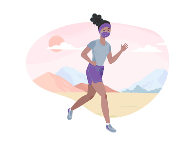 The runners animation cartoon character covid 19 covid19 flat illustration mask minimal pastel run runner running simple sport sports ui ux vector woman illustration