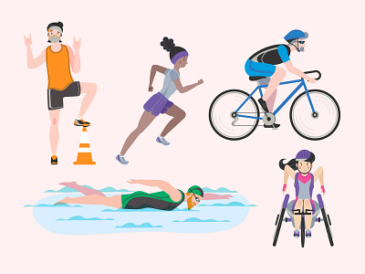 Athletes set athlete athletic bike cartoon character colorful flat health icon illustration illustrator minimal runner simple sport sport app sports swim vector vector illustration