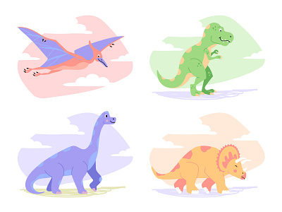 Dino set adobe adobe illustrator animal animals app character colorful cute cute animal dino dinosaur dinosaurs flat illustration minimal simple ui ux vector vector illustration