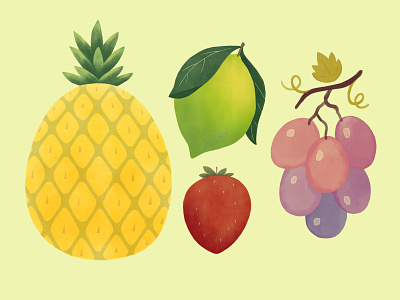 Fruit illustration set flat food food illustration fruit fruit illustration fruits grape illustration lemon minimal minimalist pineapple simple strawberry