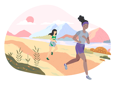 Runners at nature colorful design flat graphic design health illustration landscape minimal nature run simple sport ui ux vector