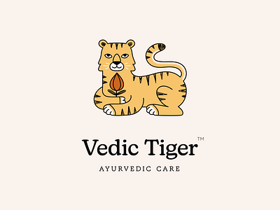Vedic Tiger animal brand branding cat design flat fun healty illustration logo logotype luxury mascot minimal minimalist modern pet simple tiger vector