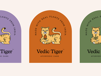 Vedic Tiger animal branding cute design flat fun graphic design illustration india label logo mascot minimal packaging pet simple tiger ui ux vector