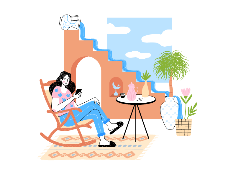 Middle East Home animation architecture blockchain chair decor design flat home house illustration lineart middle east minimal motion graphics simple surrealism ui ux vector woman