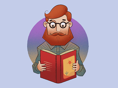 Reading incentive beard book cartoon glass gradient hipster purple redhair vector