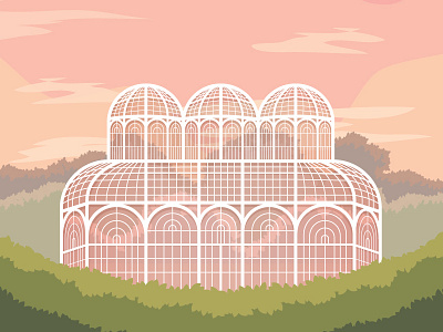 Curitiba Botanical Garden archictecture arquitetura brazil colorful flat green illustration pink postal card poster tourism vector