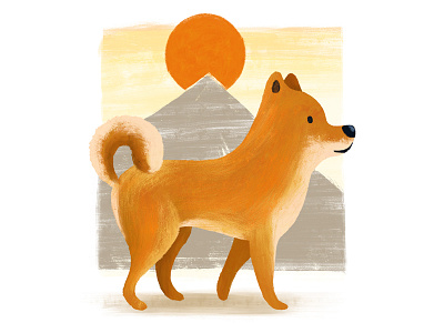 Mascot illustration - Shiba digital art digital paint dog draw impressionism japan landscape paint red sky sun