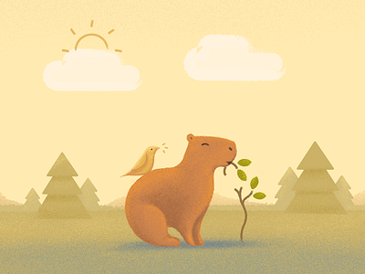 Mascot illustration - Capybara animal bird brazil capivara curitiba cute landscape nature paint pine pinheiro warm