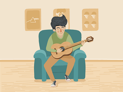 Relaxing activities - Music cartoon character cute digital paint flat guitar music rock simple ui ux vector