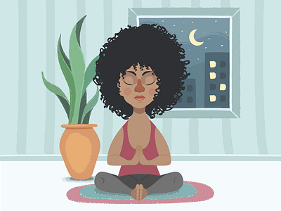 Relaxing activities - Yoga black woman cartoon character cute digital paint flat house simple ui ux vector