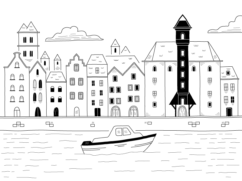 Black and white illustration - Gdansk by Maycon Prasniewski on Dribbble