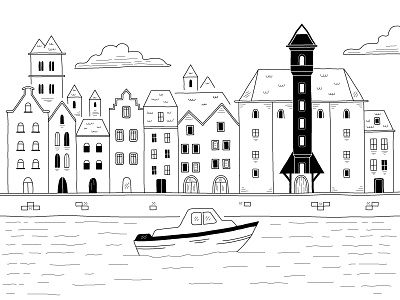 Black and white illustration - Gdansk