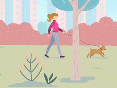 City park illustration - detail animation app character city colorful digital art dog draw flat illustration landscape minimal park city simple ui ux vector web website woman