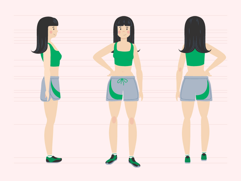 Character concept - turn around anatomy animation app app animation branding character design flat human body illustration minimal simple sport app ui ux vector web website woman woman illustration
