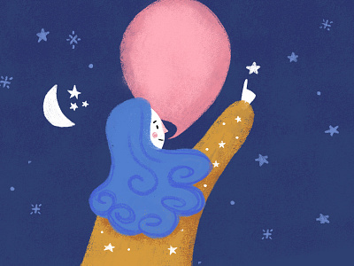 Fly to the moon, with bubblegum bubble bubblegum character child child illustration children childrens illustration colorful digital art digital illustration girl girl illustration illustration kids illustration minimal simple space star woman woman illustration