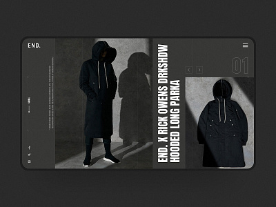 Rick Owens DRKSHDW x End. Web Design clothing dark dark ui design e commerce end fashion fashion brand simple ui ux visual visual design web web design