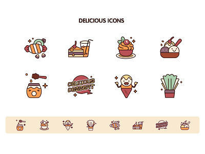 Delicious Icons app branding candy cartoon clean delicious design dessert icons illustration lovely outline ui vector