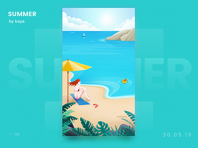 Summer beach design girl icons illustration picture sea seasons sun ui ux visual