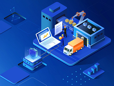 Warehousing 3d c4d dashboard data illustration isometric transport truck vector warehousing workers