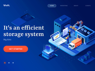 Isometric-Banner activities banner blue clean control dashboard data finance illustration orange storage system task typography ui vector visual warehouse web web designer