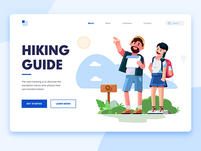 Hiking website clean hiking holiday icons illustration landing mountain travel travelling two people ui ux view website