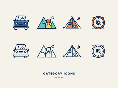 Category Icons 2 app appicons car category compass day icons illustration mountain night stroke tent tourism ux