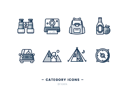 Category Icons 3 bcakpack beer canera car category compass day fruit icons illustration mountain night stroke telescope tent texture tourism ui ux