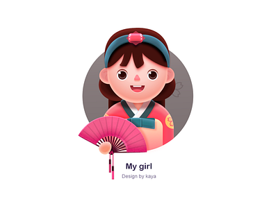 My girl-cartoon portraits cartoon fan girl head icons illustration japanese girl kimono pink ui ux vision