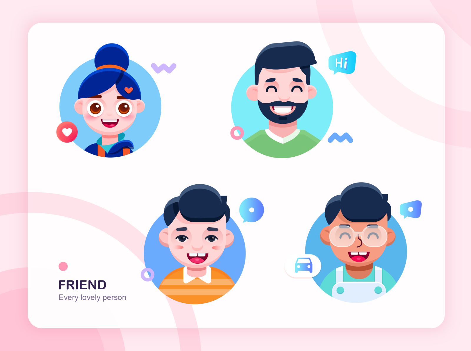 Best friends member cartoon character clean colorful famale friend happy head portrait icons illustration lovely male team ui welcome