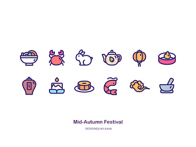 Outline Icon cloud crab festival food geometry icons illustration lantern logo mid autumn outline rabbit stroke tea typography vector wine