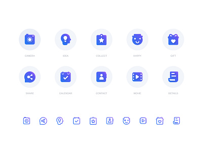 Application icon app blue branding camera clean contact gift icons idea illustration logo movie outline share ui ux