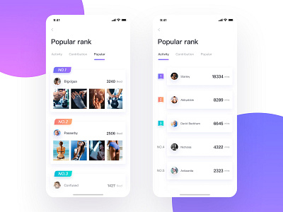 Popular Rank list page popular purple rank 蓝色 设计