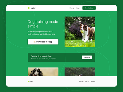 Dream No. 3: Trainr Landing Page + Template concept design design dog dog training download free free template landing page product design startup template ui