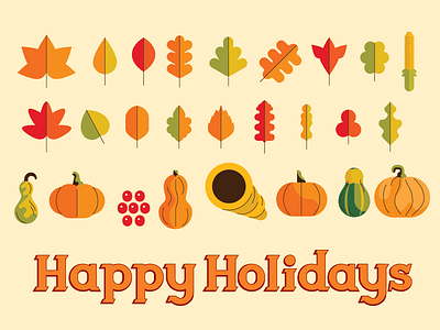 Happy Holidays holiday icons illustration leaves pumpkins thanksgiving typography