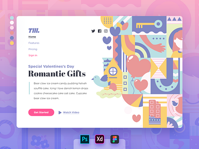 Landing Page v06 dribbble adobe xd figma gift illustration landing page love photoshop pink valentine vector