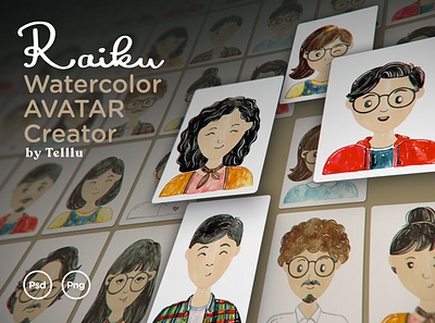 Raiku - Watercolor Avatar Creator about us avatar character handmade identity illustration portrait team valentine watercolor wedding