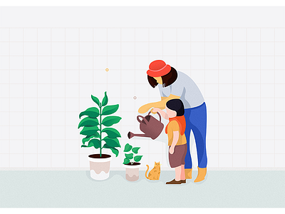 Watering flowers apple banking chart clean color home illustration internet isometric payment ui web